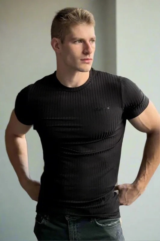 Ribbed Muscle-Fit T-Shirt - Jet Black sold by Jed North