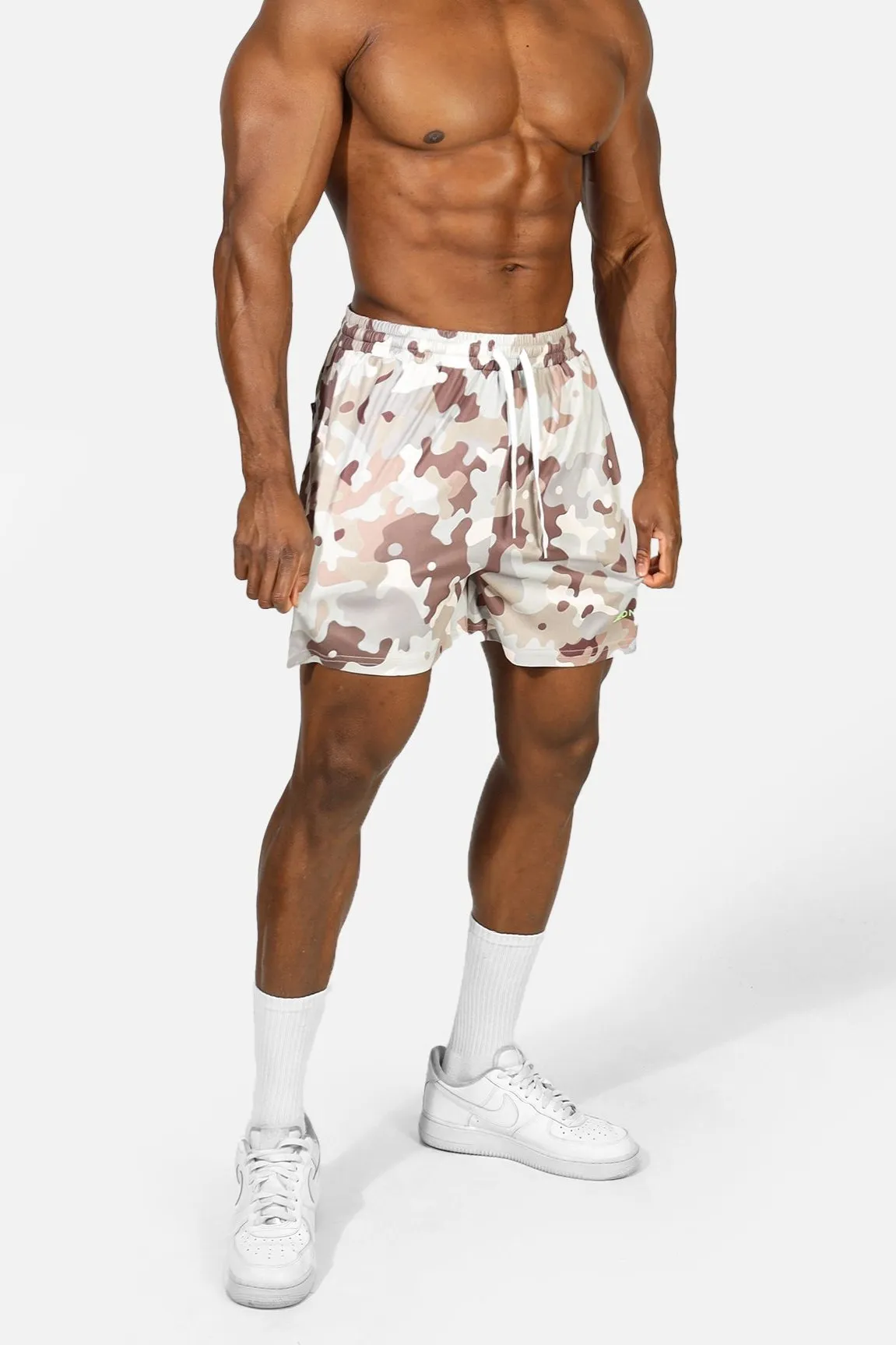 Men's Fast-Dry 5" Training Shorts - Khaki Camo sold by Jed North