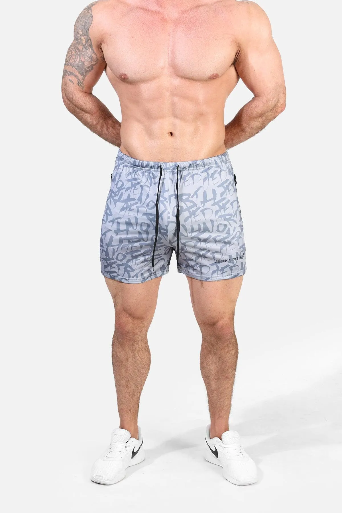 Agile Bodybuilding 4'' Shorts w Zipper Pockets - Gray Graffiti sold by Jed North product image thumbnail 4