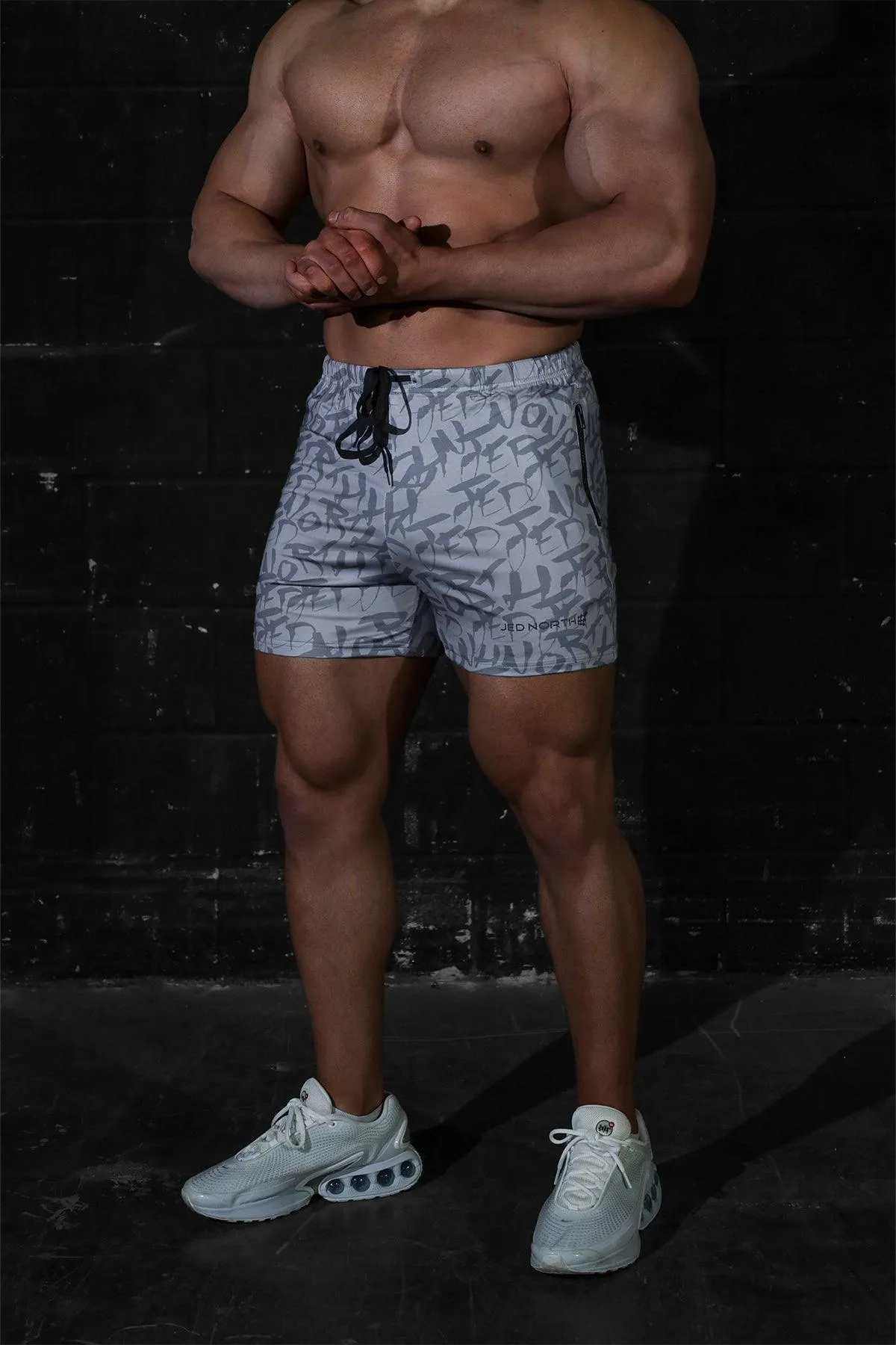 Agile Bodybuilding 4'' Shorts w Zipper Pockets - Gray Graffiti sold by Jed North