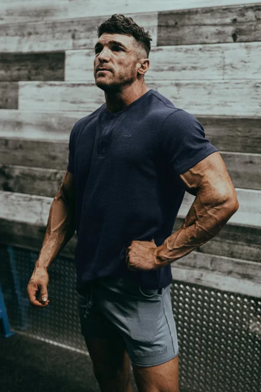 Waffle Henley T-Shirt - Dusty Blue made by Jed North