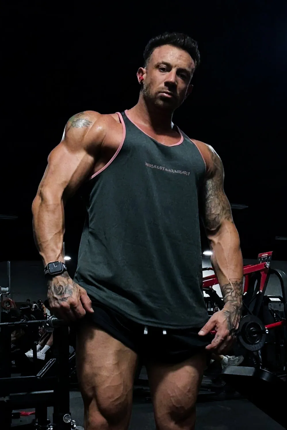 Fast-Dry Bodybuilding Workout Stringer - Gray w Pink sold by Jed North product image thumbnail 4