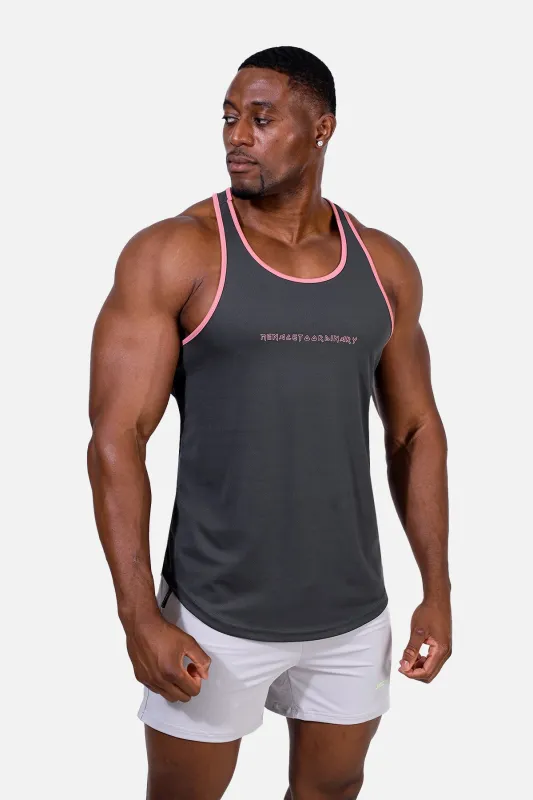 Fast-Dry Bodybuilding Workout Stringer - Gray w Pink sold by Jed North