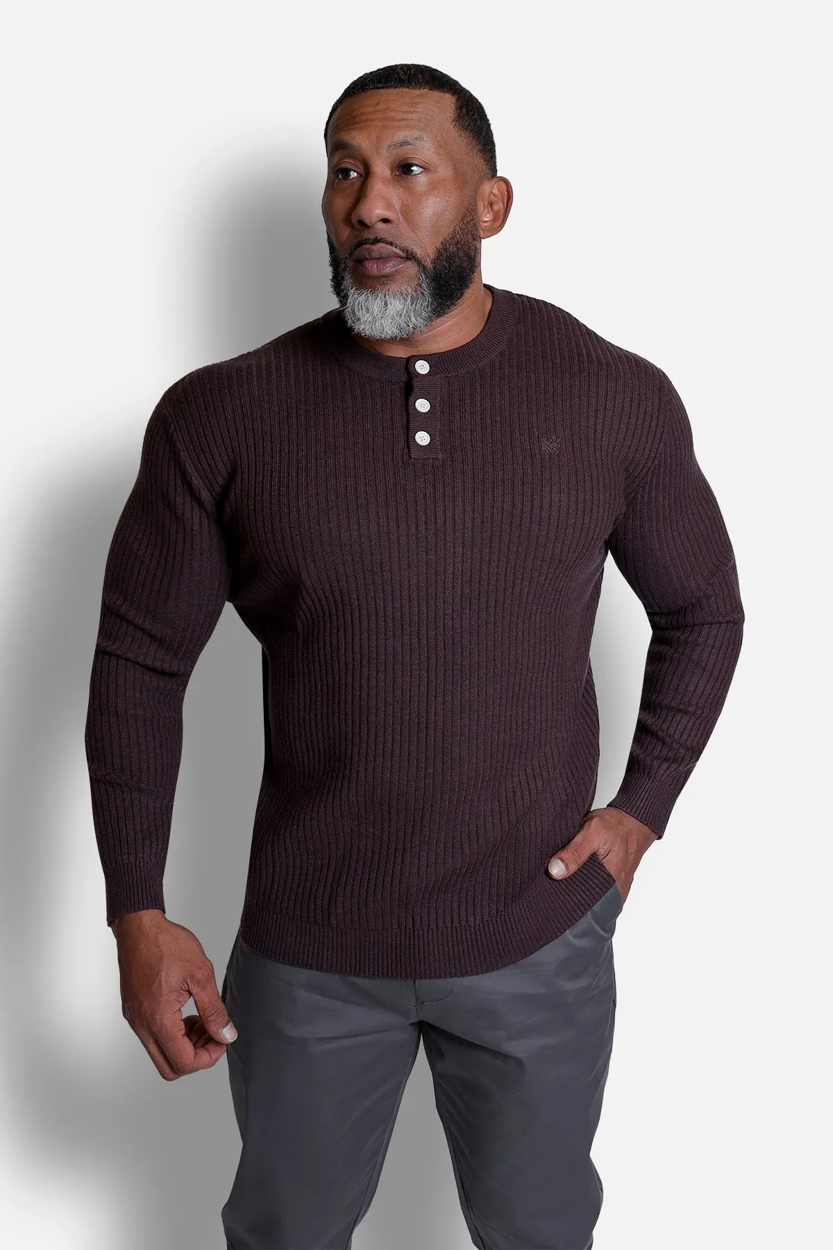 Classic Henley Sweater - Brown sold by Jed North