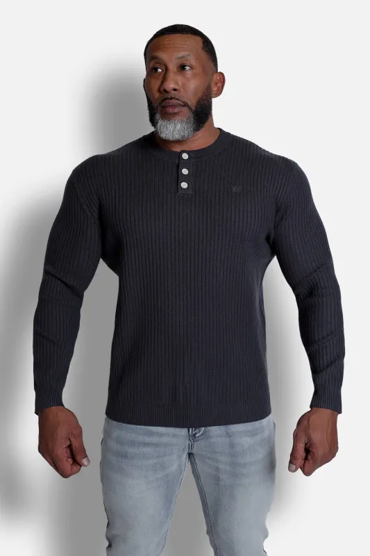 Ribbed Henley Collar Longsleeve  - Dark Gray sold by Jed North