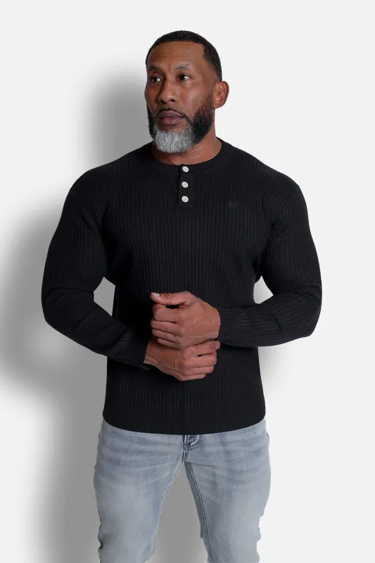 Classic Henley Sweater - Black made by Jed North
