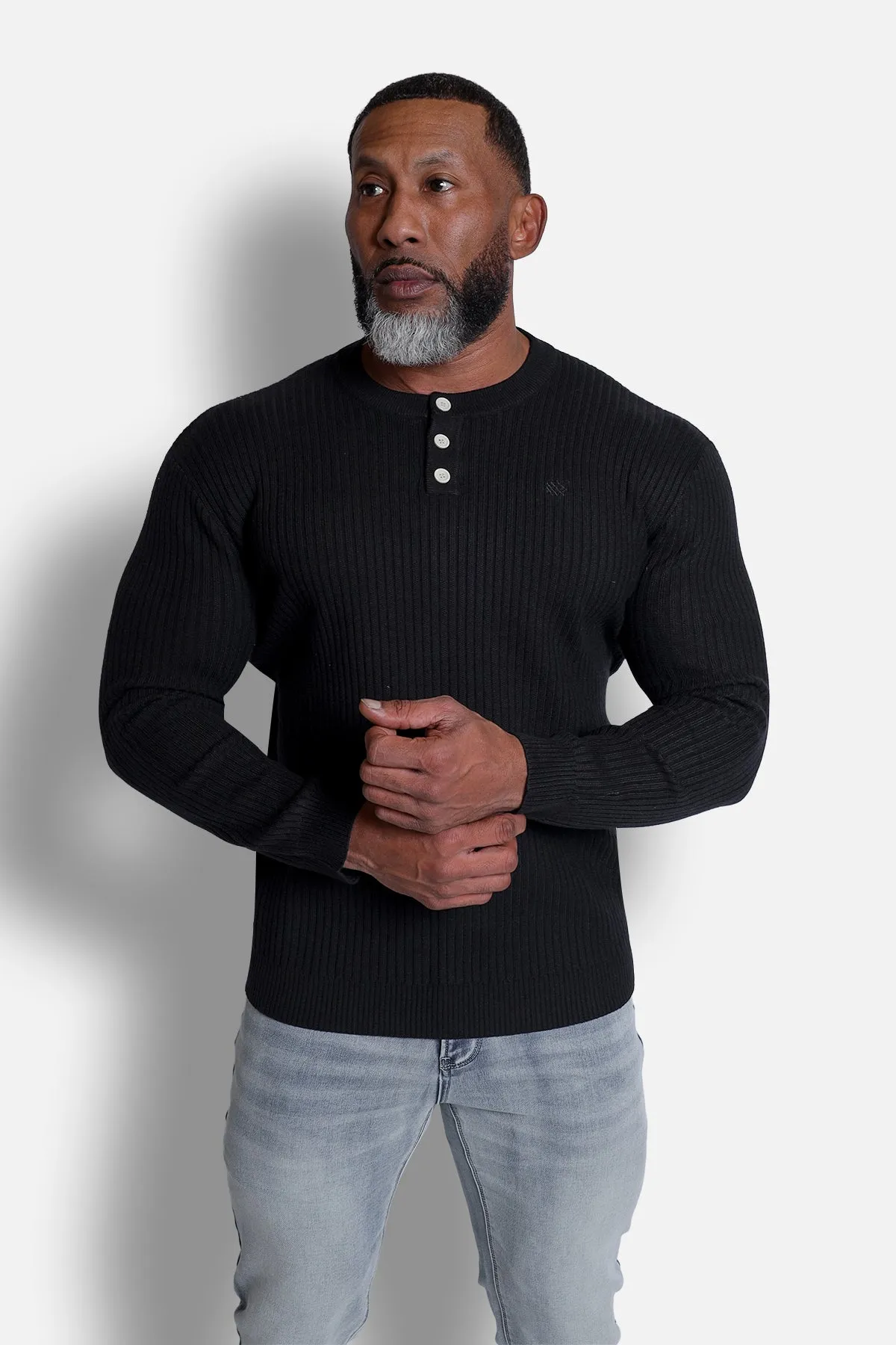Classic Henley Sweater - Black sold by Jed North