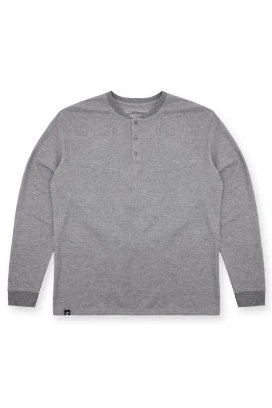 Waffle Knit Henley Long Sleeve T-Shirt - Dark Gray made by Jed North