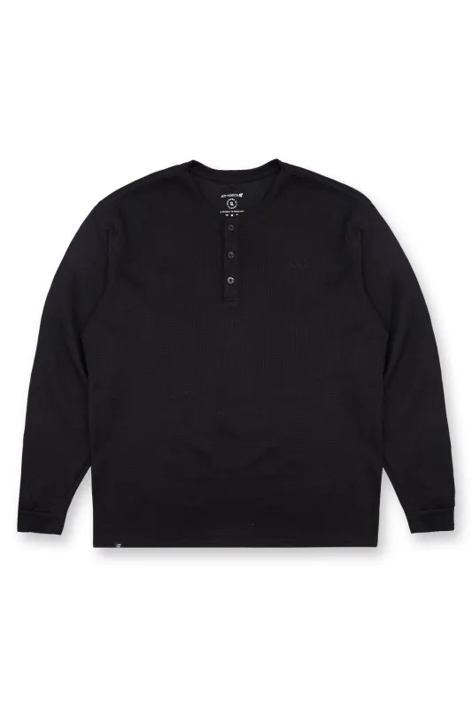 Waffle Knit Henley Long Sleeve T-Shirt - Black made by Jed North