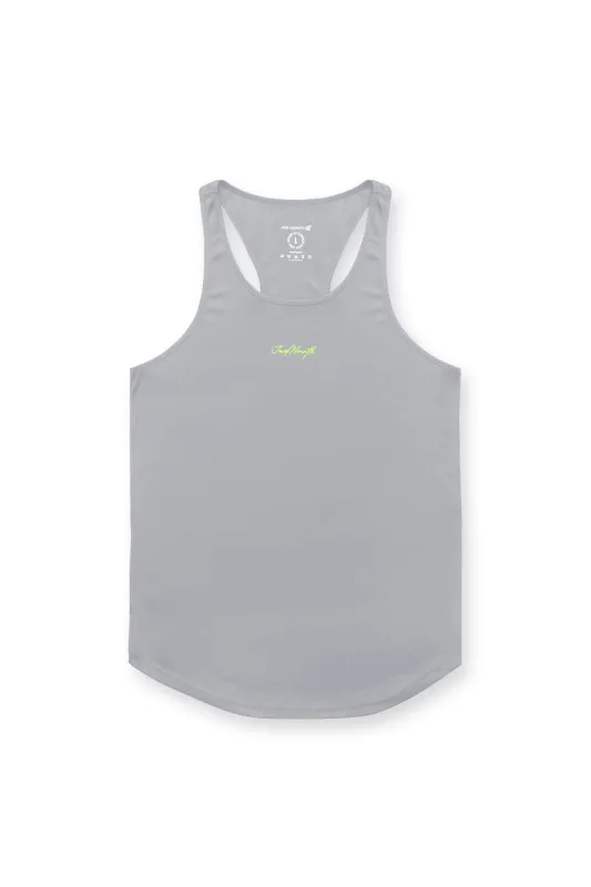 Fast-Dry Bodybuilding Workout Stringer - Light Gray w/ Neon Logo sold by Jed North