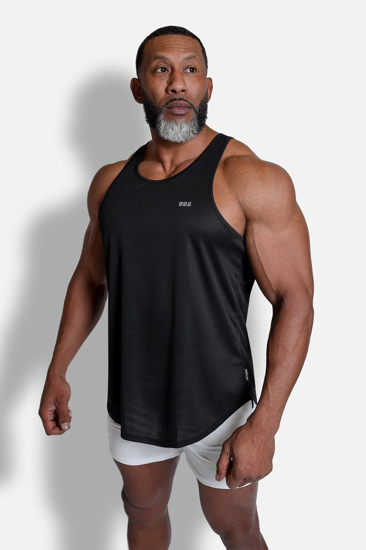 Fast-Dry Bodybuilding Workout Stringer - Black USA Logo sold by Jed North product image thumbnail 4