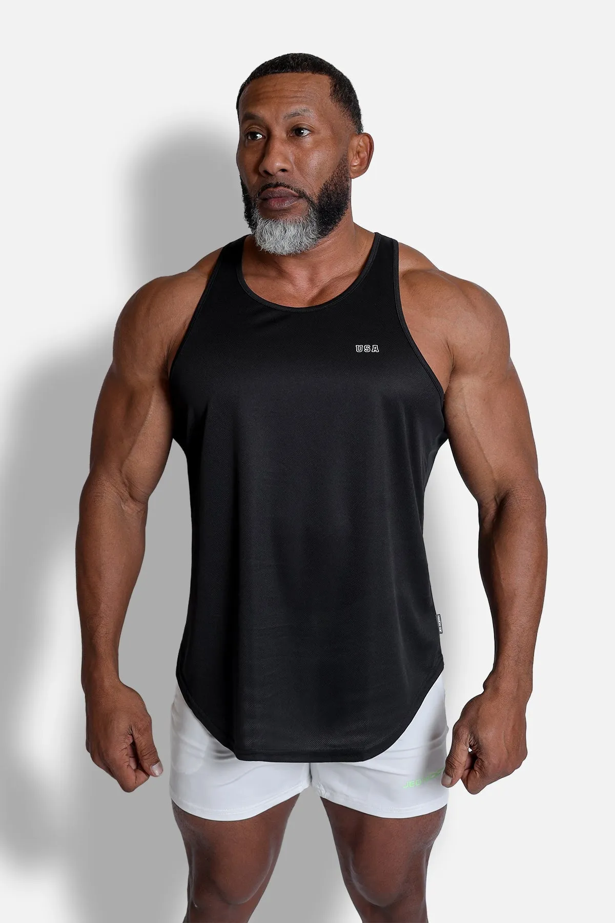 Fast-Dry Bodybuilding Workout Stringer - Black USA Logo sold by Jed North product image thumbnail 2