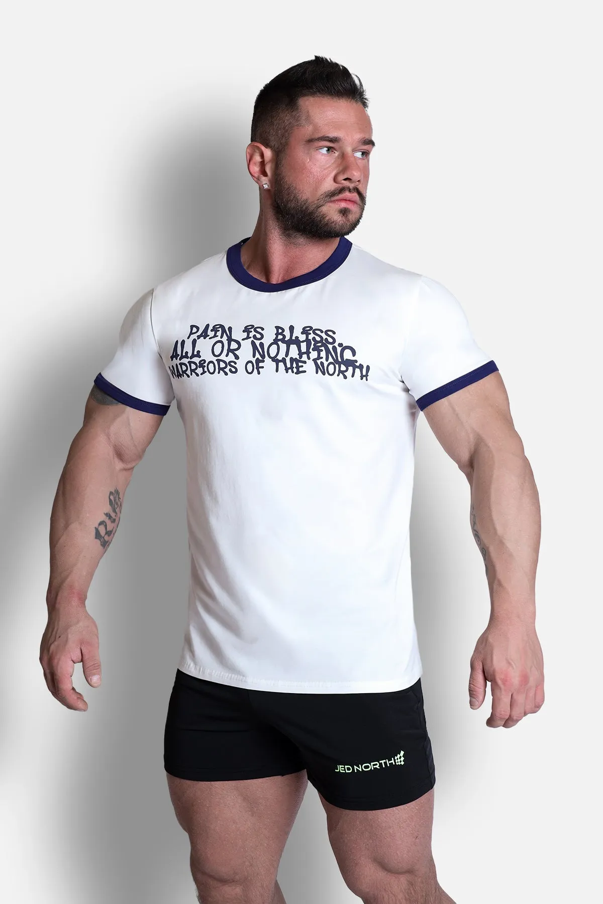 Muscle-Fit Ringer Tee - White w/ Navy Trim sold by Jed North product image thumbnail 5