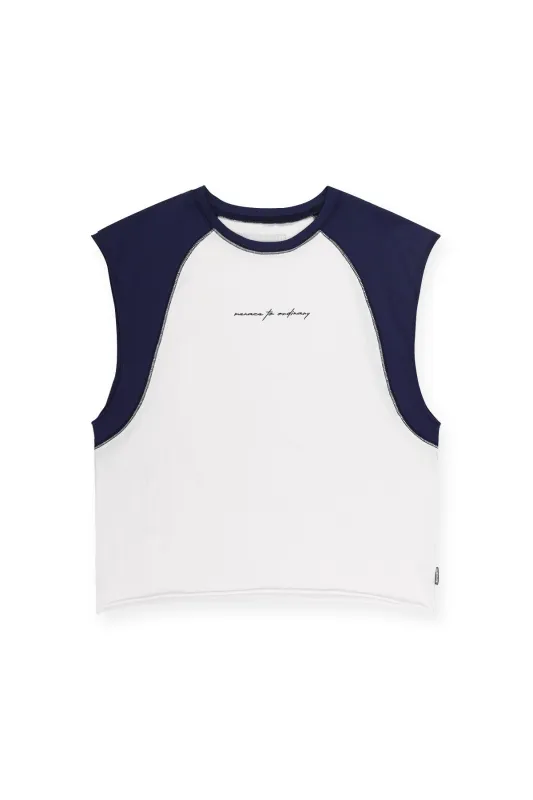 Raglan Sleeveless Tank Top - White & Navy made by Jed North