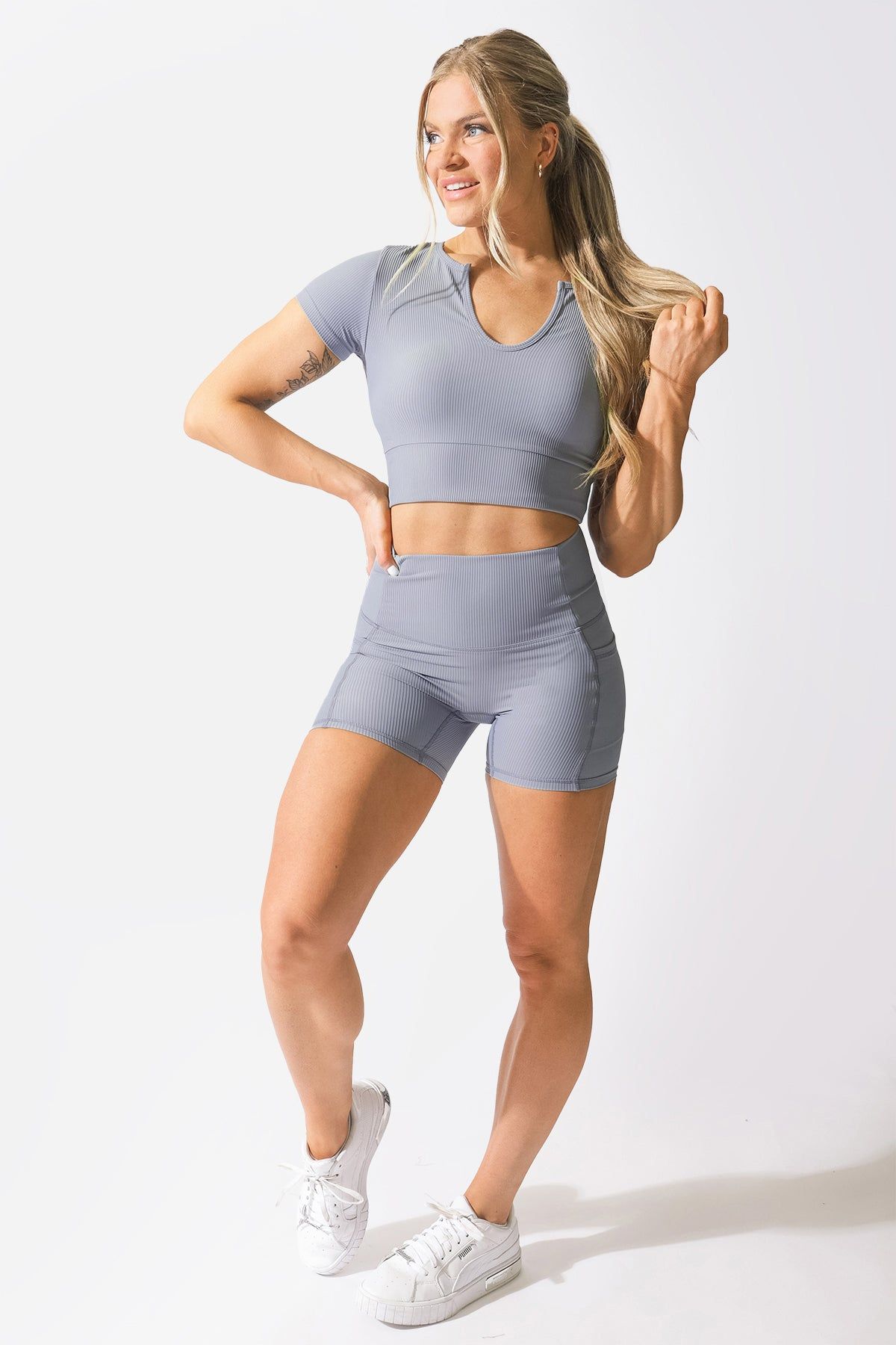 Sculpt V-Neck Crop Top - Blue sold by Jed North product image thumbnail 5