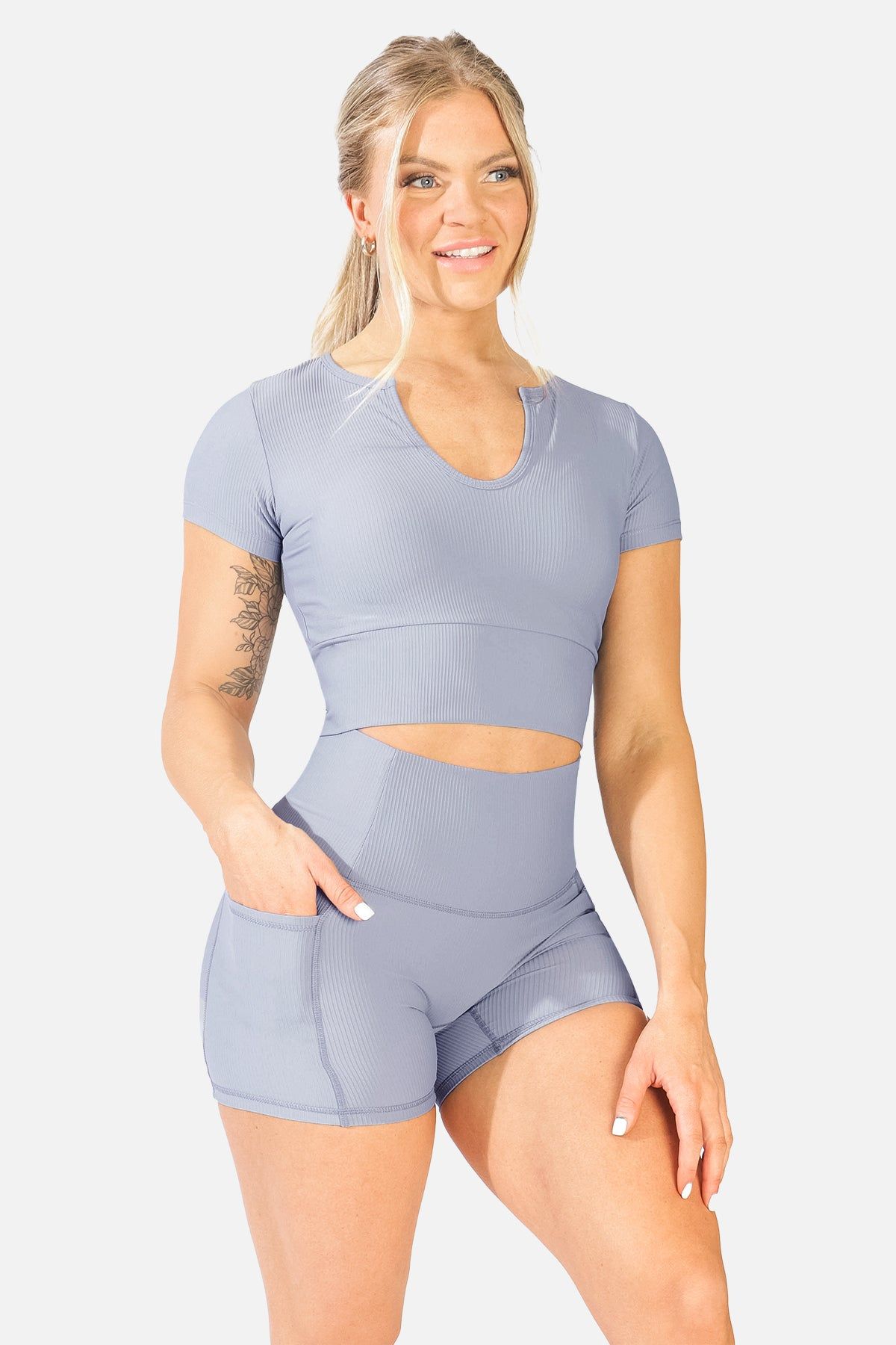 Sculpt V-Neck Crop Top - Blue sold by Jed North product image thumbnail 2