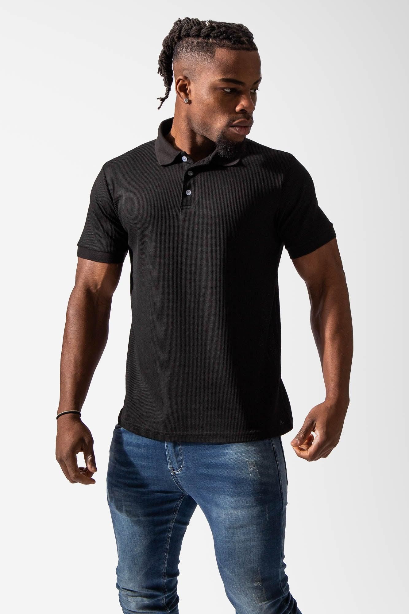 Classic Waffle Polo Shirt - Black sold by Jed North