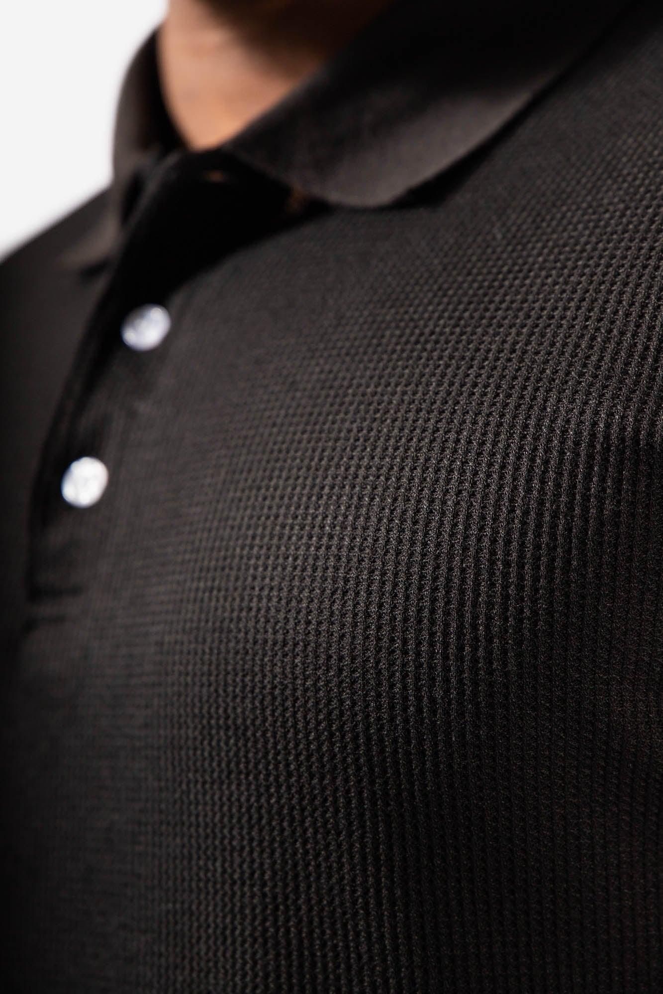 Classic Waffle Polo Shirt - Black sold by Jed North product image thumbnail 3
