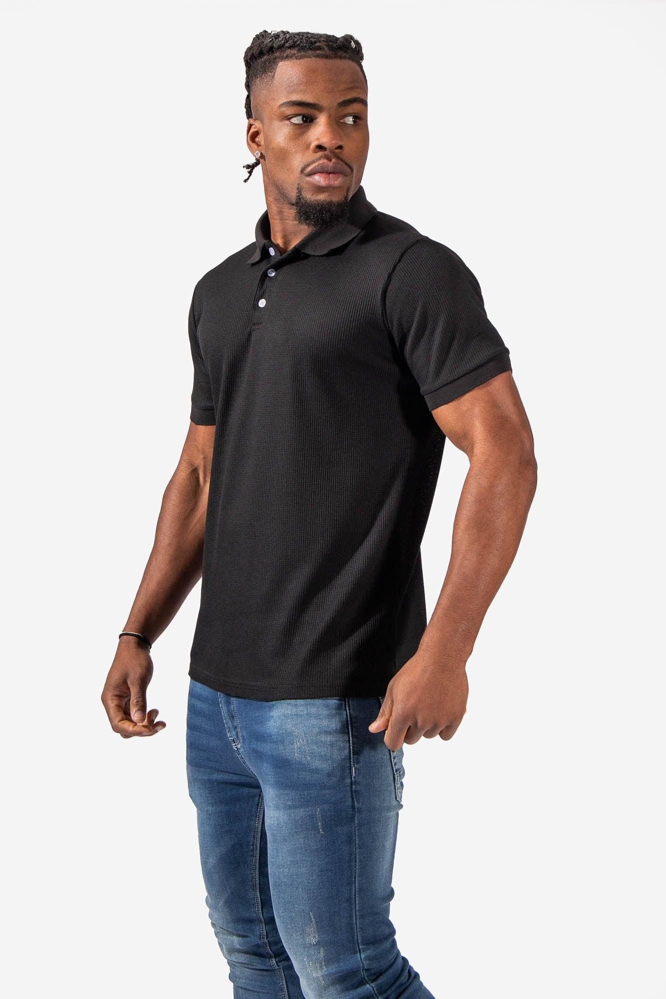 Classic Waffle Polo Shirt - Black sold by Jed North product image thumbnail 4