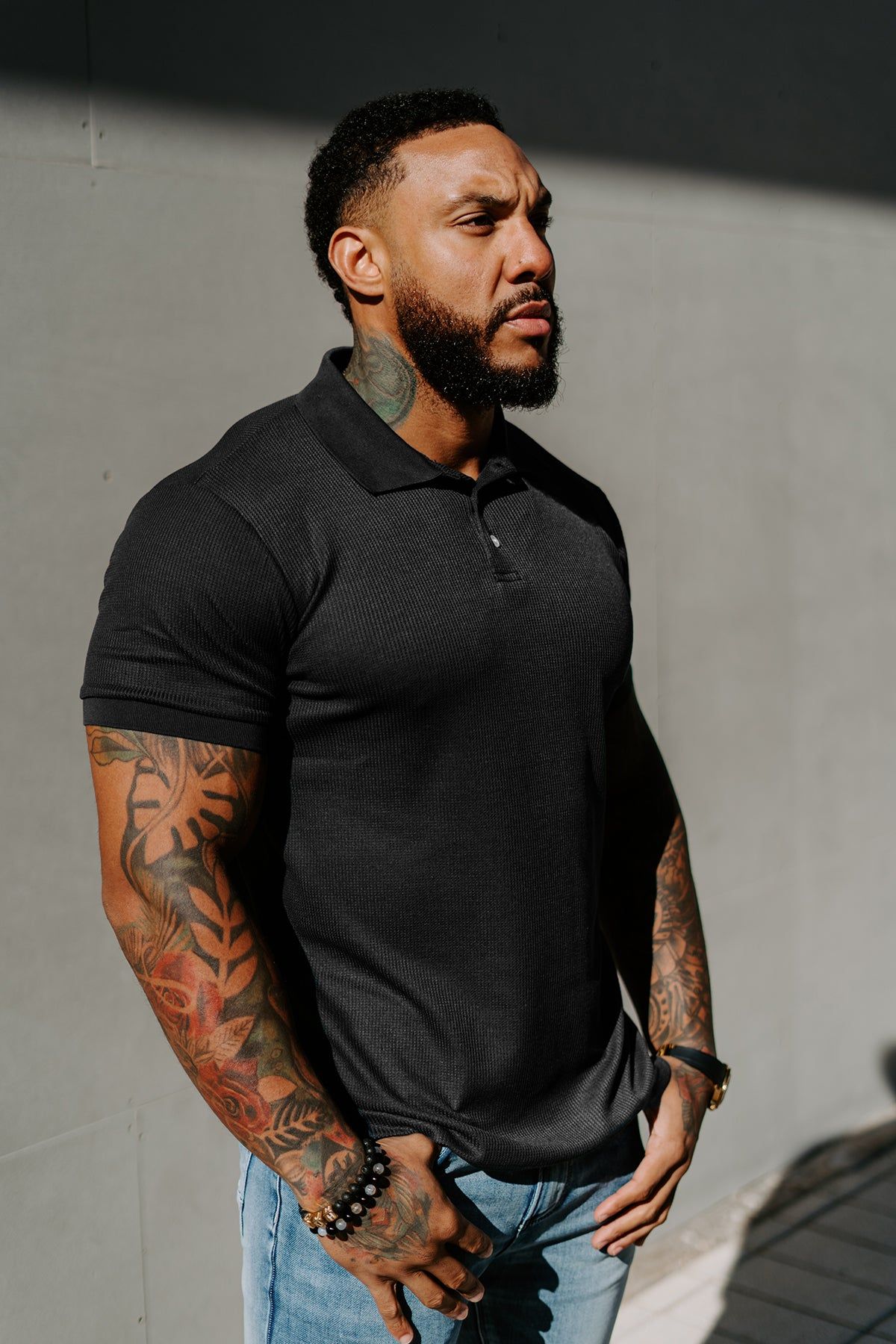 Classic Waffle Polo Shirt - Black sold by Jed North product image thumbnail 2