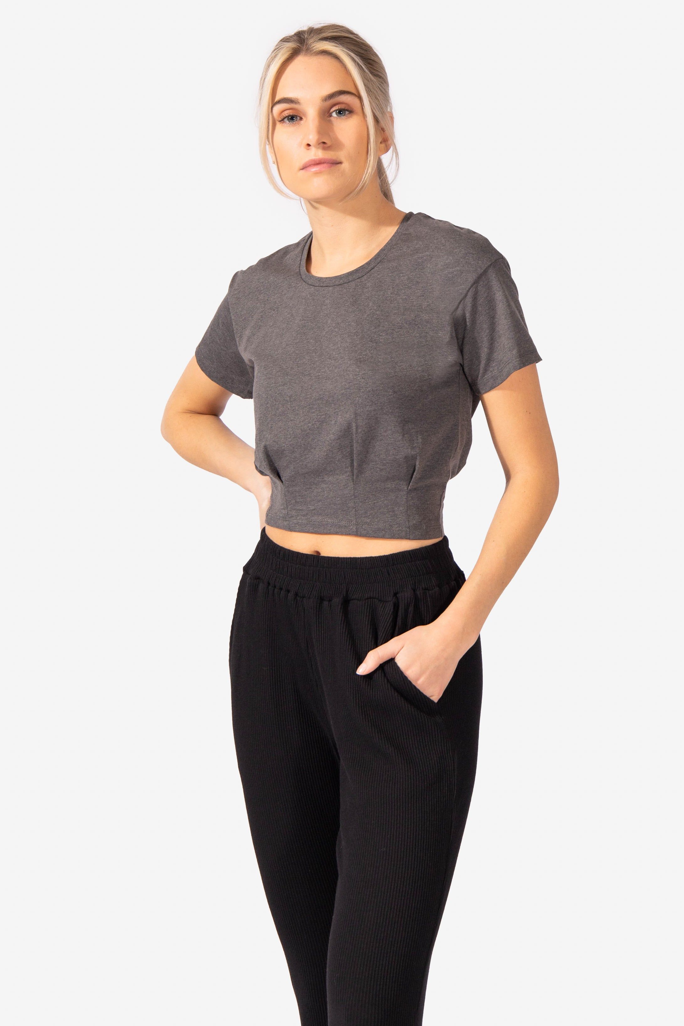 Instinct Pleated Hem Crop T-Shirt - Dark Gray sold by Jed North product image thumbnail 2