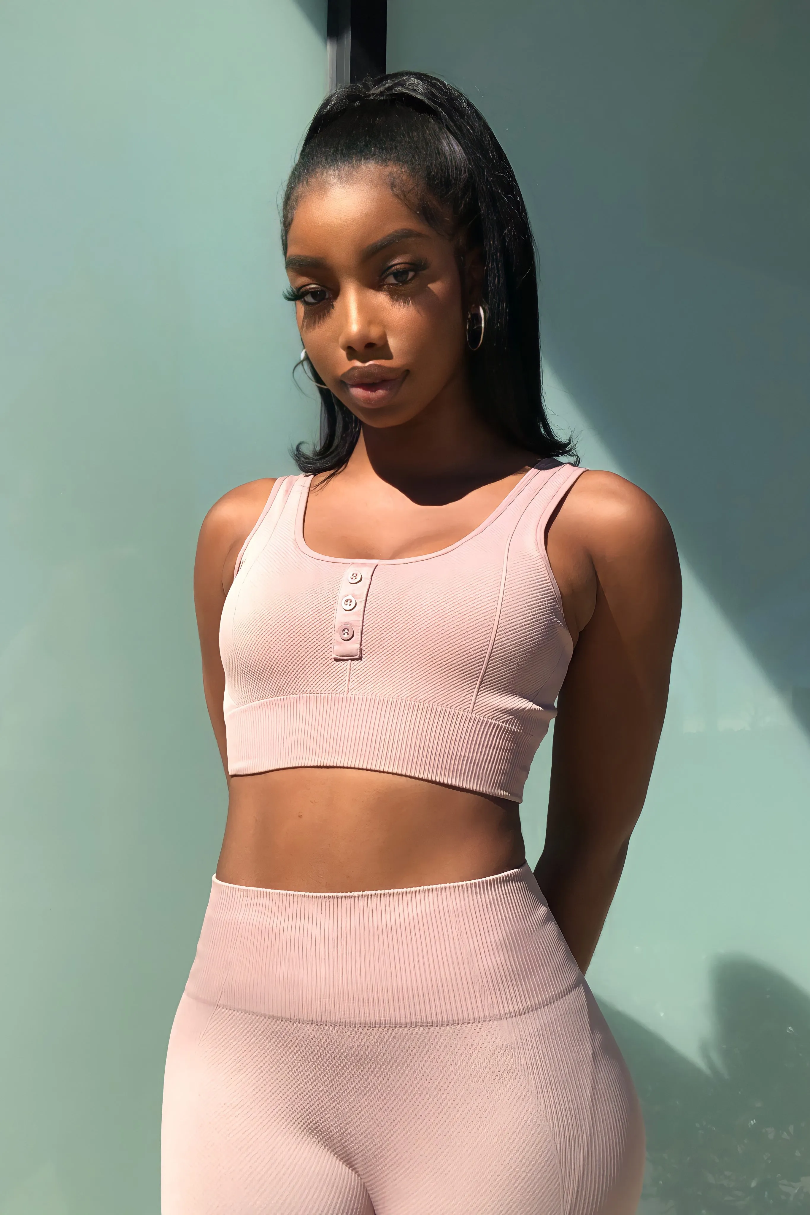 Rio Seamless Ribbed Sports Bra - Nude Pink sold by Jed North