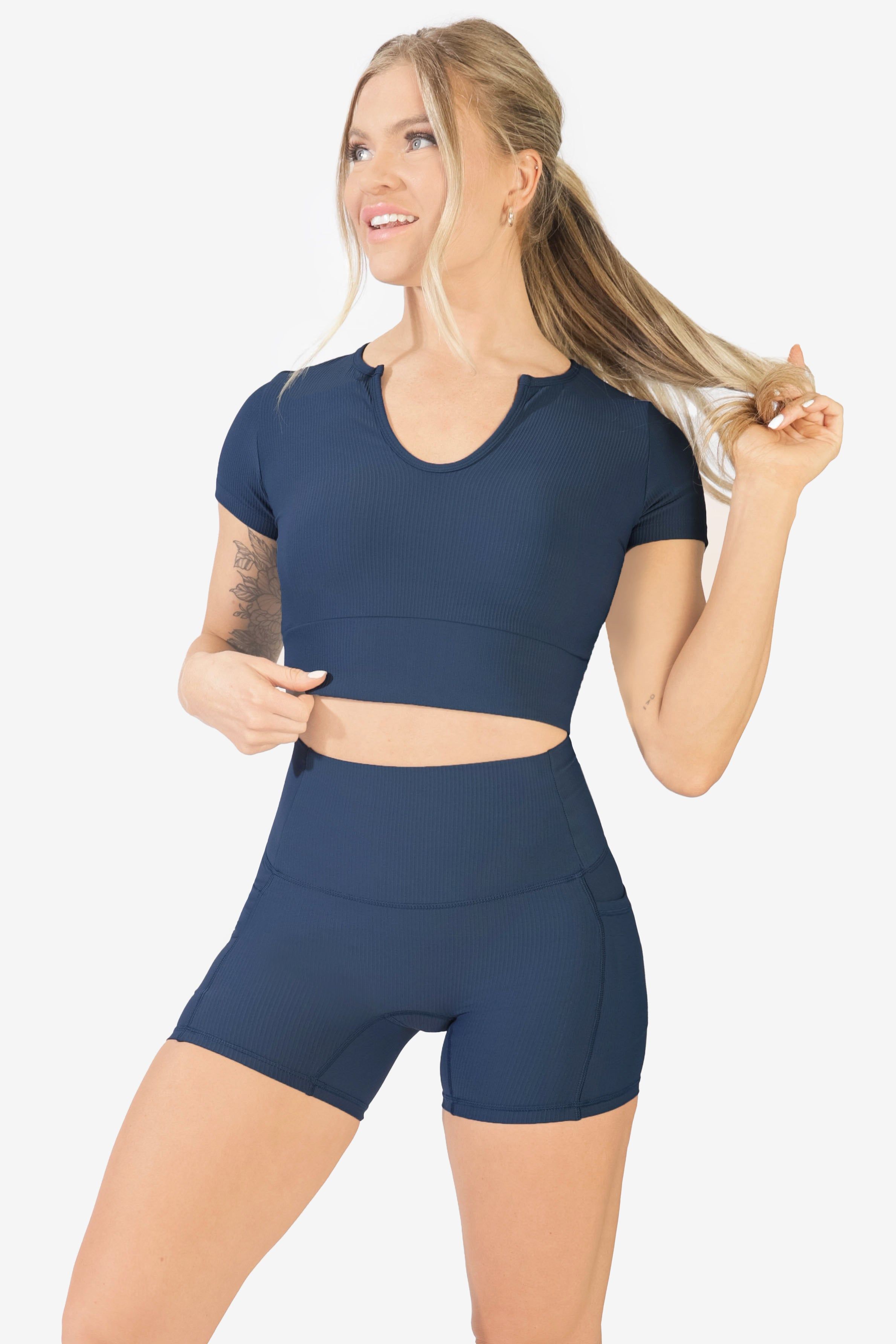 Sculpt V-Neck Crop Top - Navy sold by Jed North product image thumbnail 2