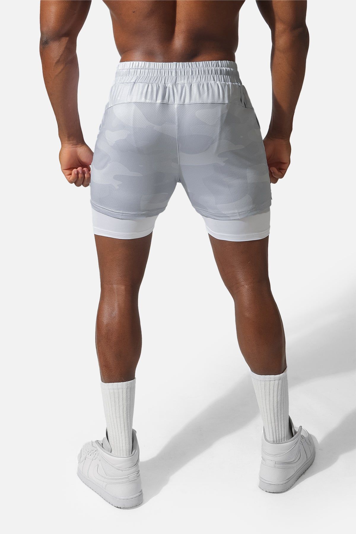 Men's 2 In 1 Active Training 7'' Shorts with Towel Loop - White Camo sold by Jed North product image thumbnail 2