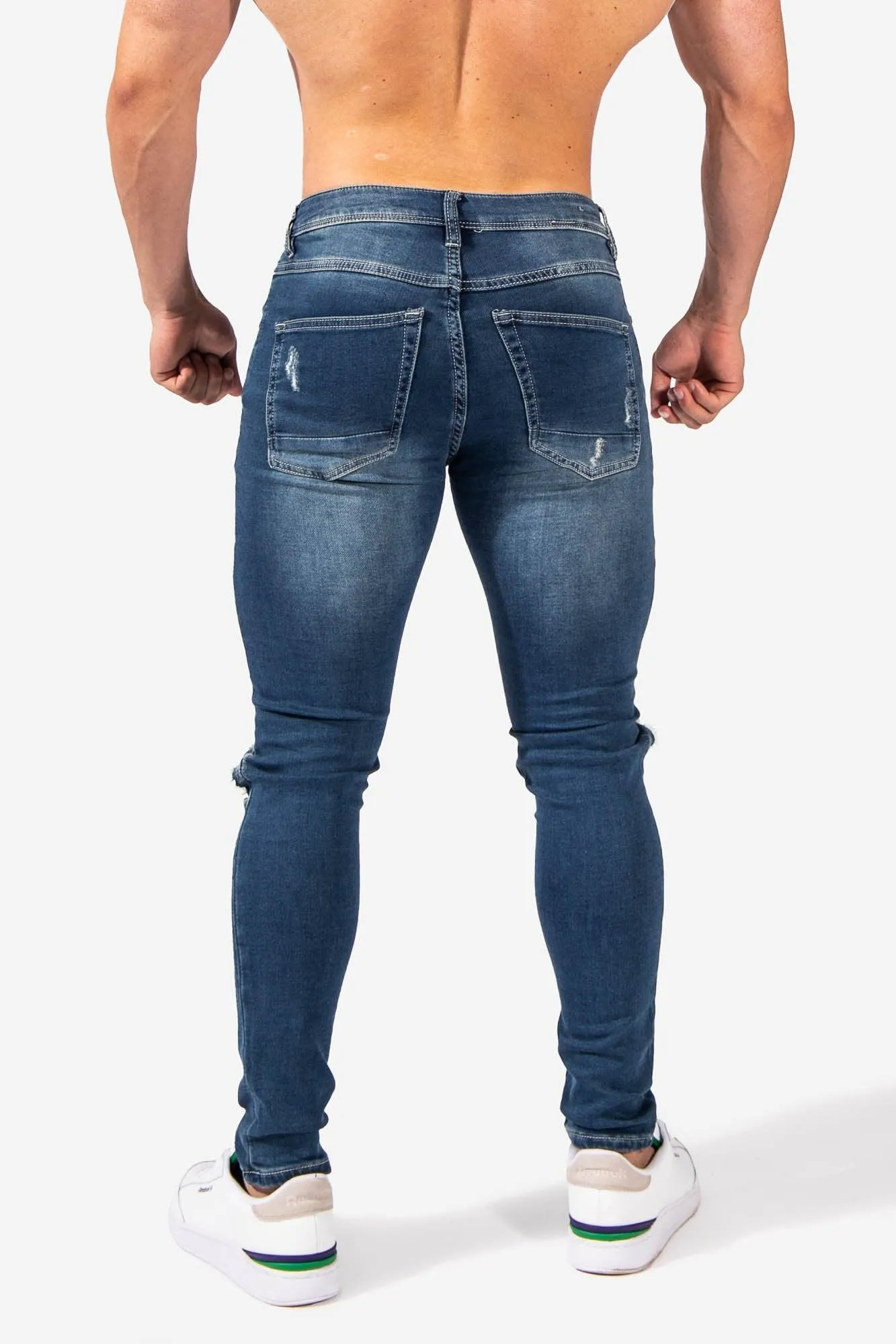 Men's Premium Fitted Stretchy Jeans - Knee Ripped Blue sold by Jed North product image thumbnail 5