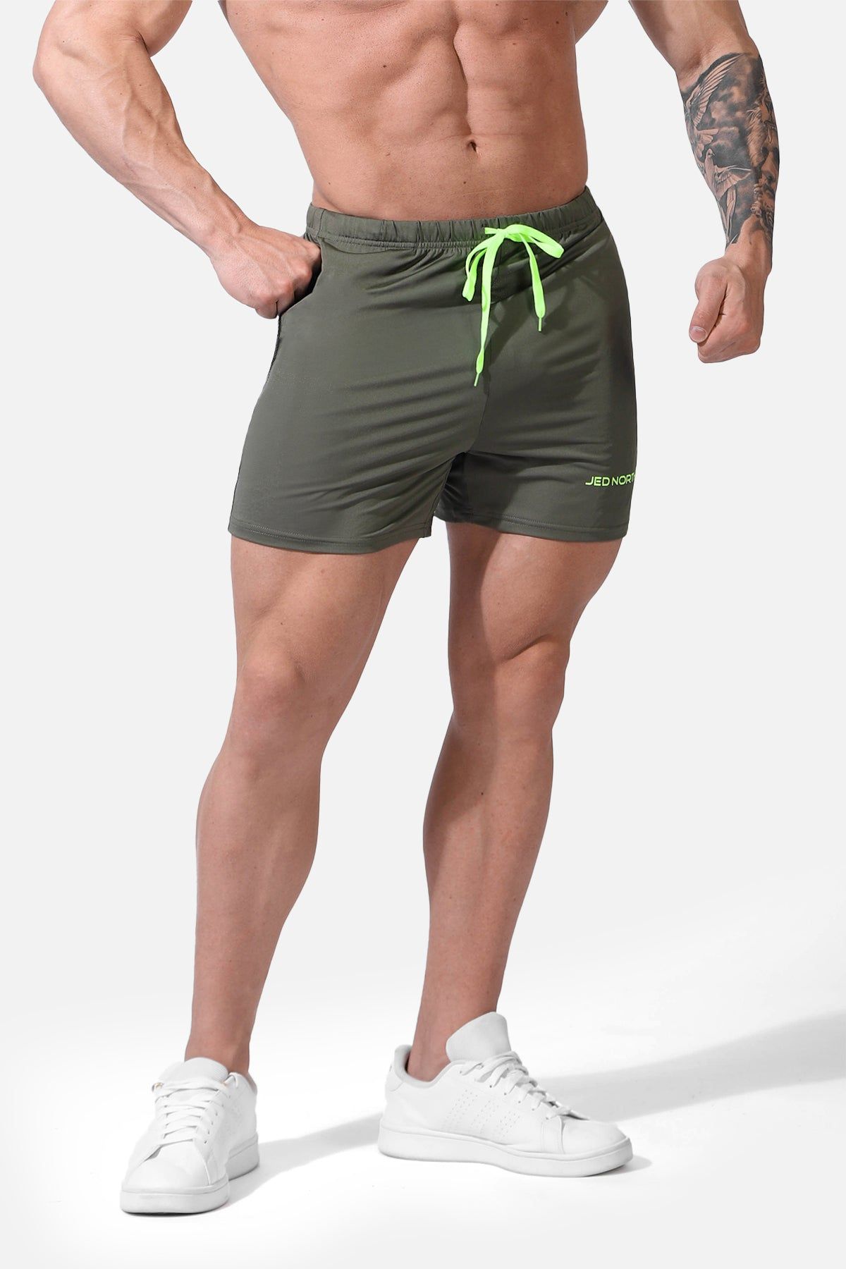 Agile Bodybuilding 4'' Shorts w Zipper Pockets - Olive sold by Jed North