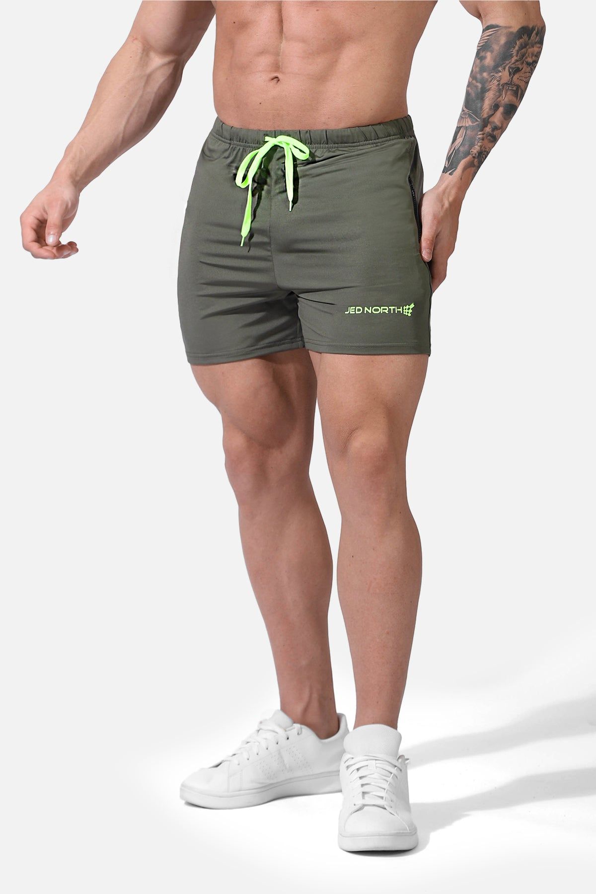 Agile Bodybuilding 4'' Shorts w Zipper Pockets - Olive sold by Jed North product image thumbnail 3