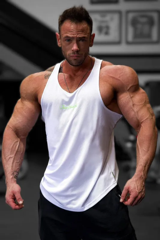 Fast-Dry Bodybuilding Workout Stringer - White Neon sold by Jed North