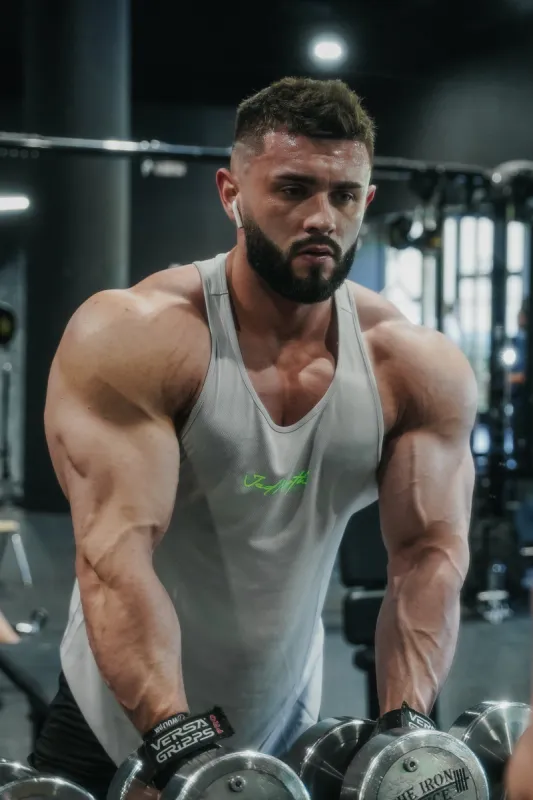 Fast-Dry Bodybuilding Workout Stringer - Light Gray Neon sold by Jed North