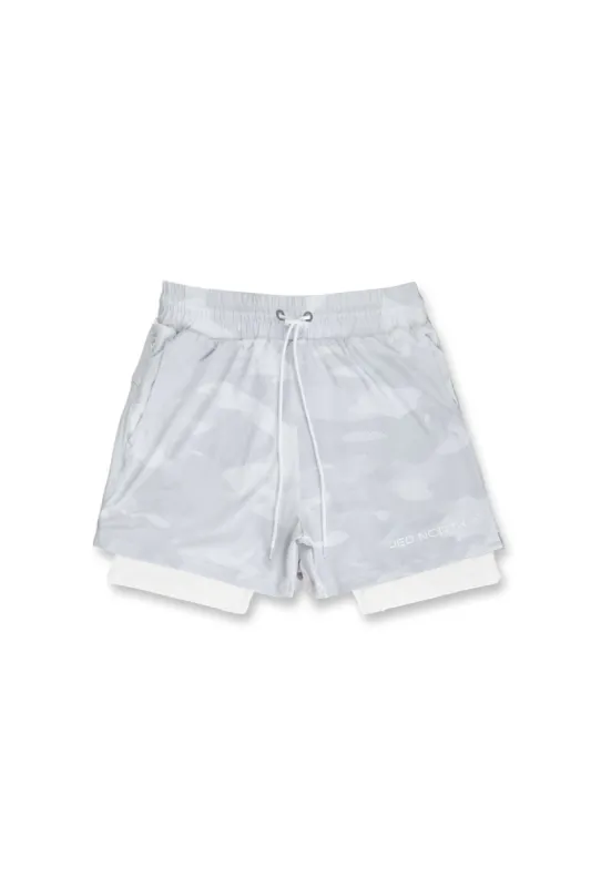 Men's 2 In 1 Active Training 7'' Shorts with Towel Loop - White Camo sold by Jed North