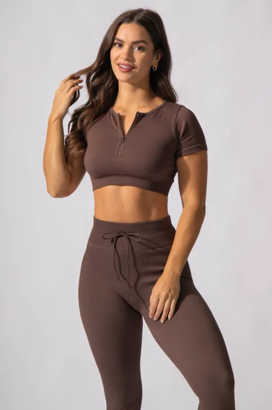 Valentina Seamless Ribbed Short Sleeve Crop Top - Coco sold by Jed North