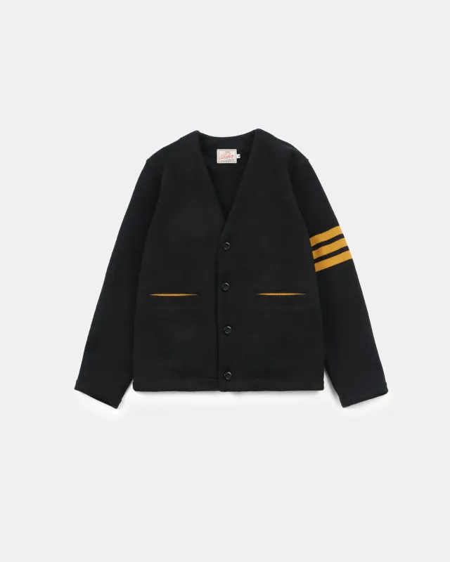 Slouchy Varsity Cardigan - Black / Old Gold sold by Dehen 1920