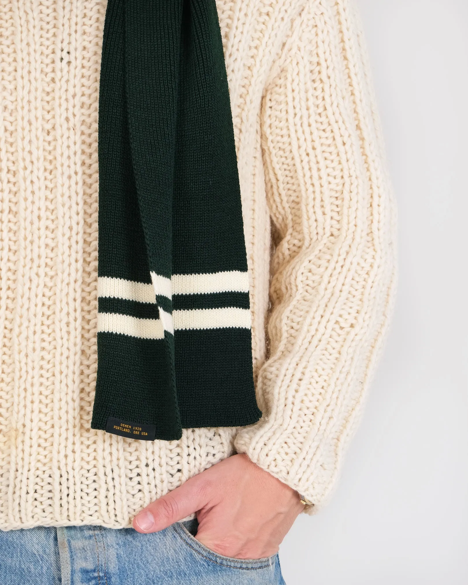Striped Wool Scarf - Pine / Off White sold by Dehen 1920 product image thumbnail 4
