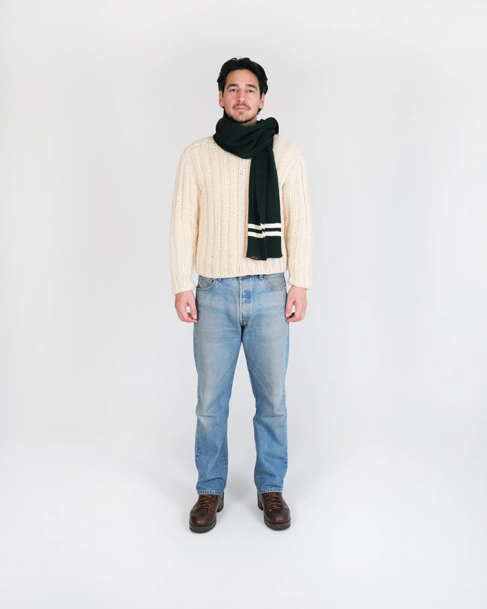Striped Wool Scarf - Pine / Off White sold by Dehen 1920 product image thumbnail 2