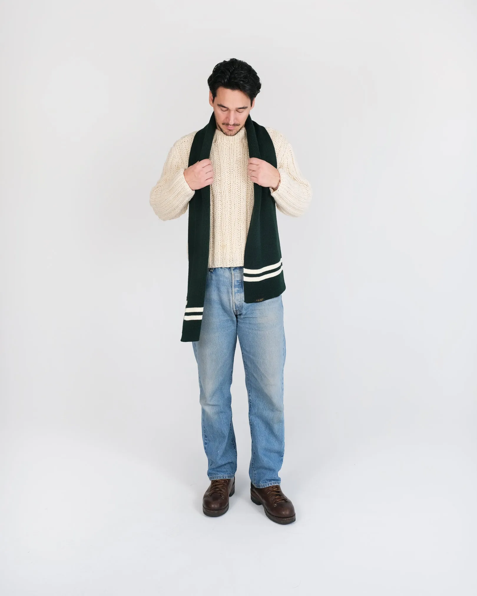 Striped Wool Scarf - Pine / Off White sold by Dehen 1920 product image thumbnail 3