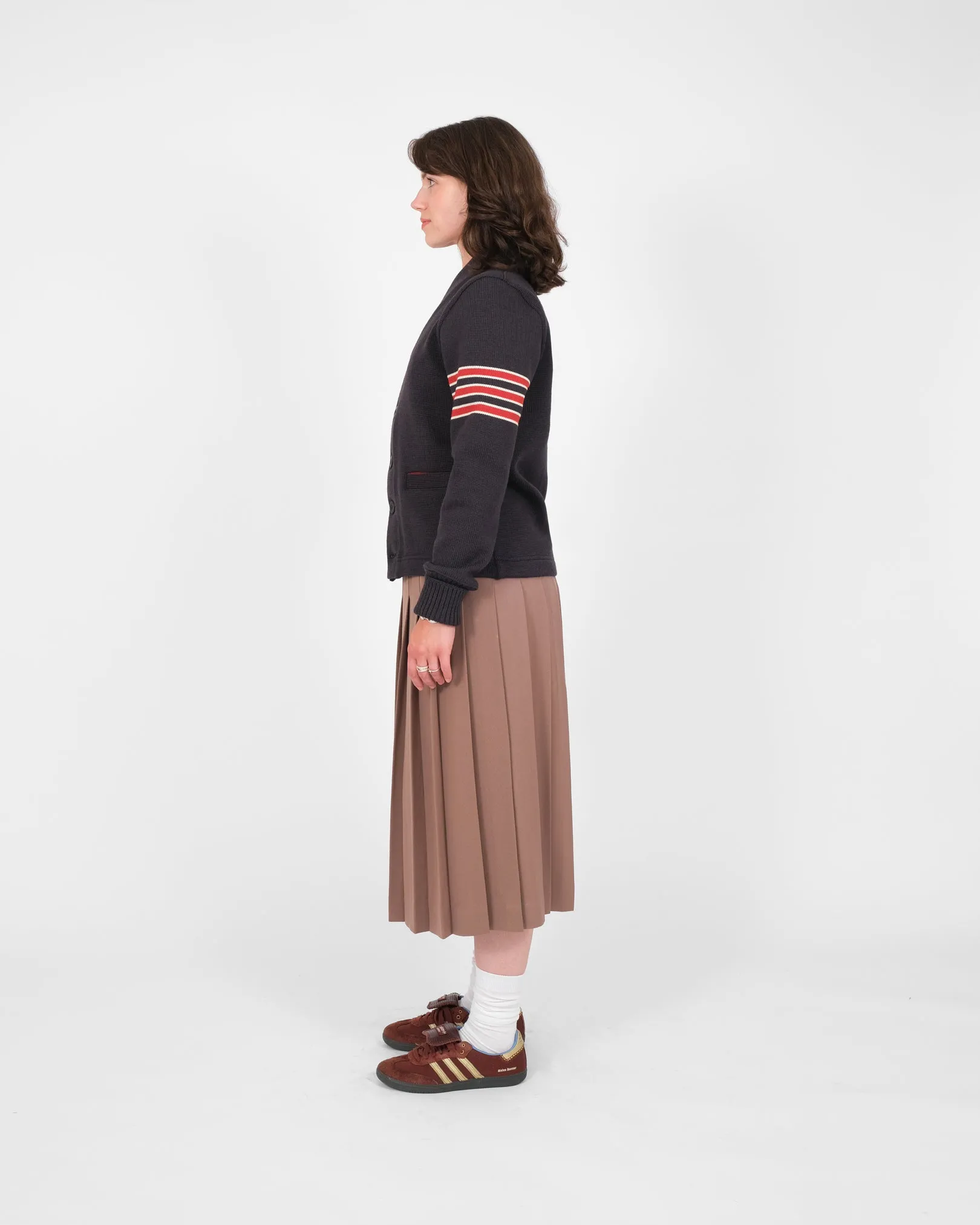 Women's Varsity Cardigan - Dark Charcoal / Forster Red & Off White sold by Dehen 1920 product image thumbnail 4