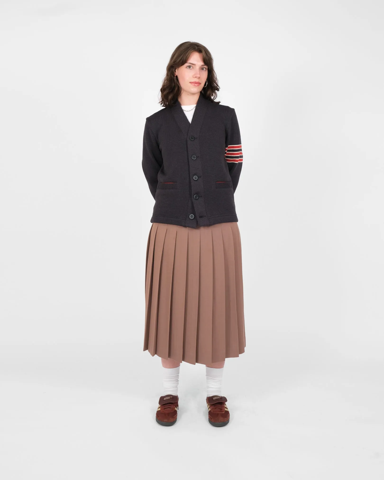 Women's Varsity Cardigan - Dark Charcoal / Forster Red & Off White sold by Dehen 1920 product image thumbnail 2