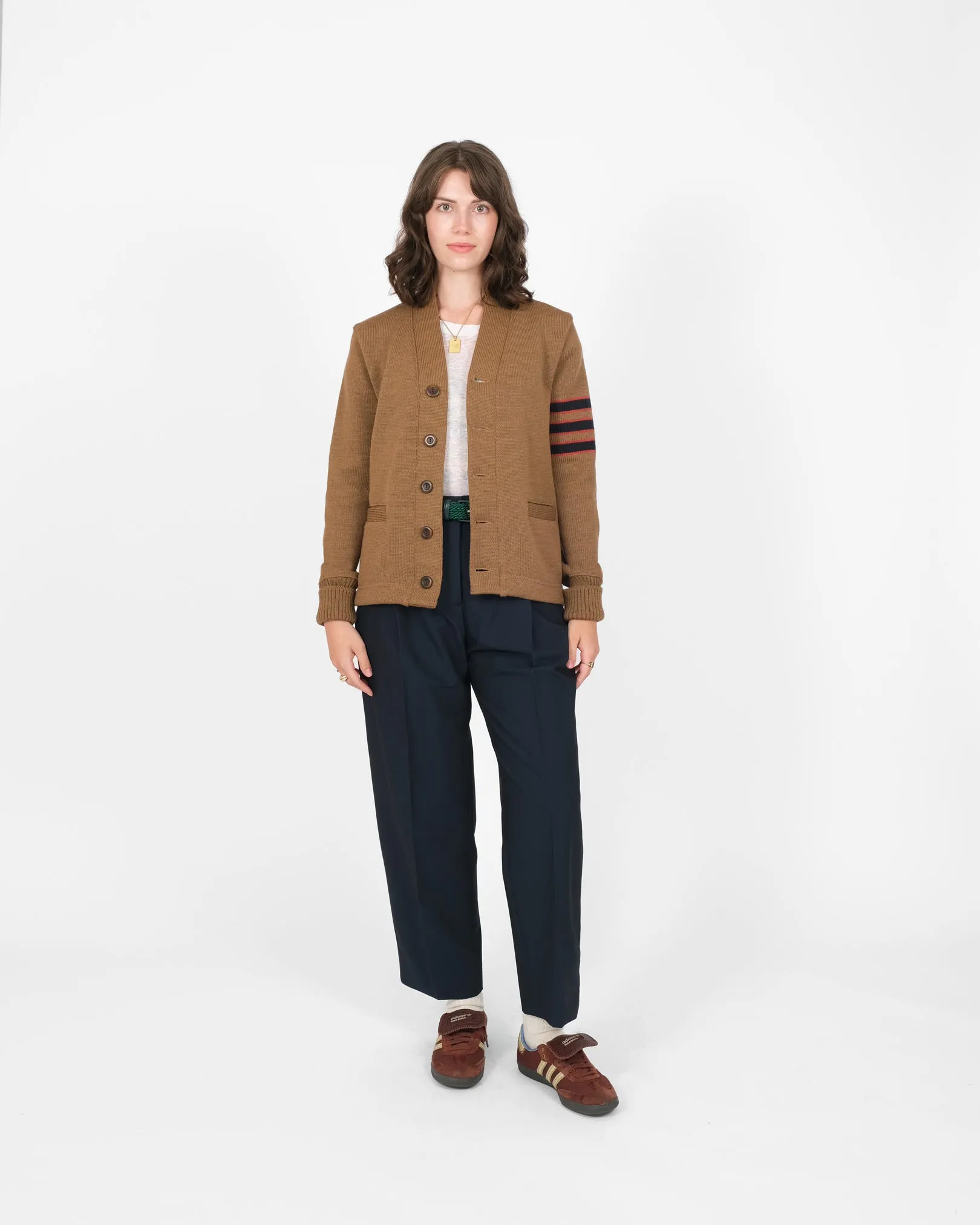 Women's Varsity Cardigan - Dark Tan / Dark Navy & Forster Red sold by Dehen 1920 product image thumbnail 2