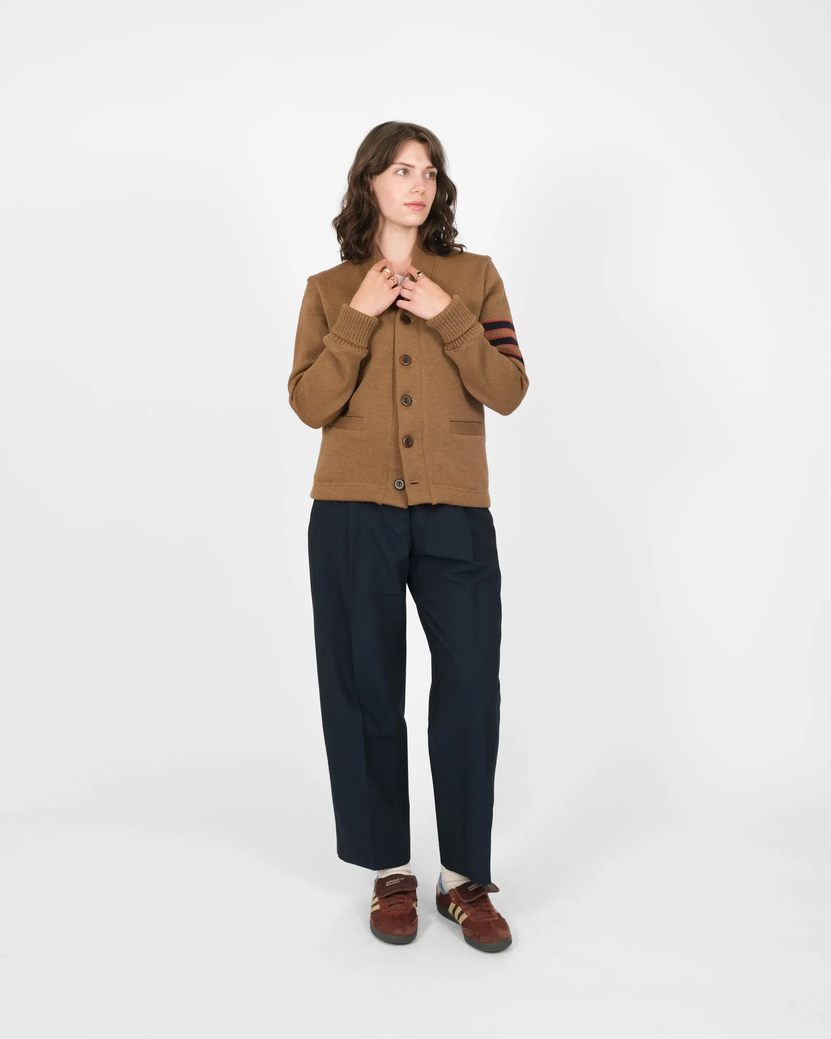 Women's Varsity Cardigan - Dark Tan / Dark Navy & Forster Red sold by Dehen 1920 product image thumbnail 4