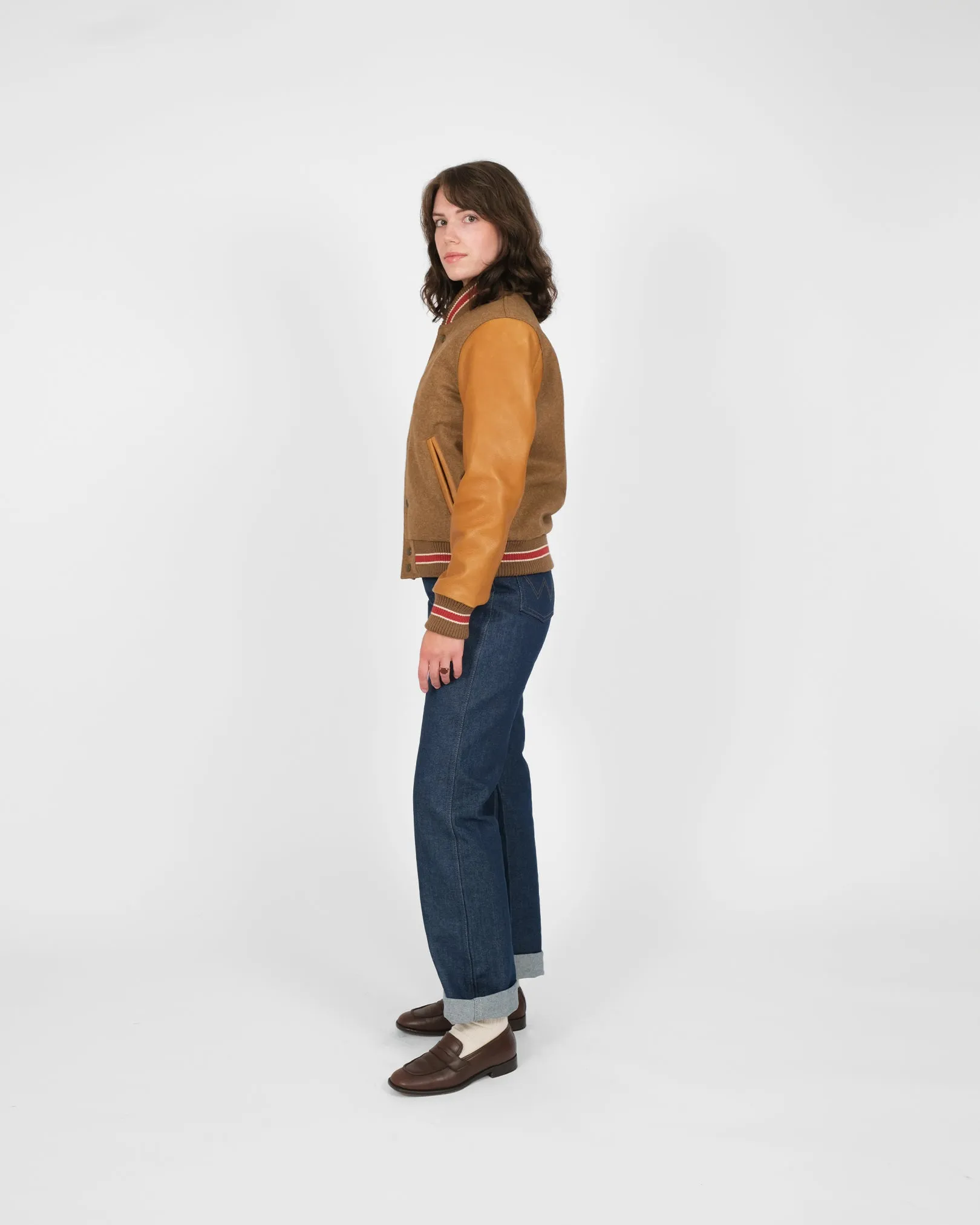 Women's Varsity Jacket - Dark Tan Mix sold by Dehen 1920 product image thumbnail 3