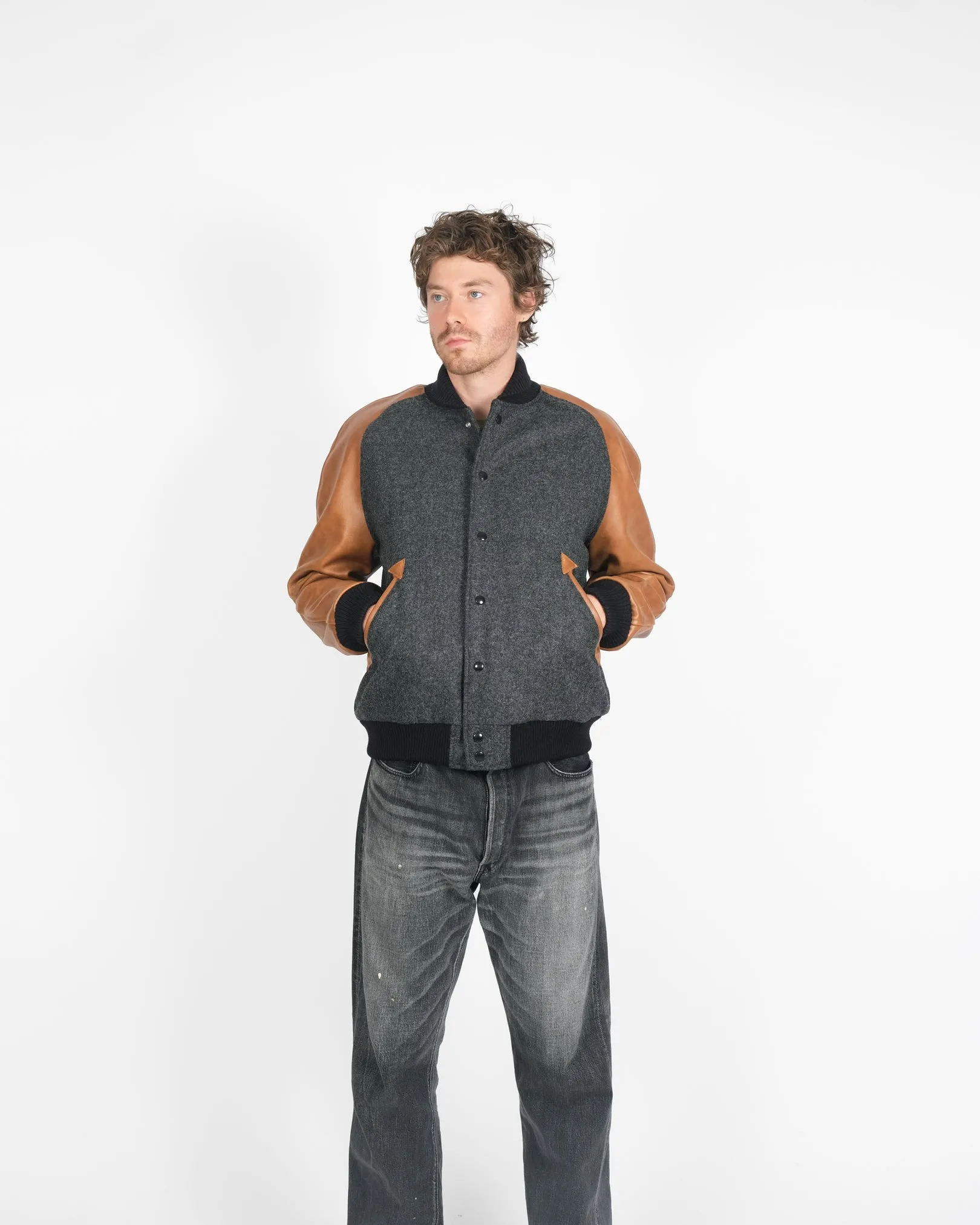 Raglan Varsity Jacket - Granite / Black / Antique Rust sold by Dehen 1920 product image thumbnail 5