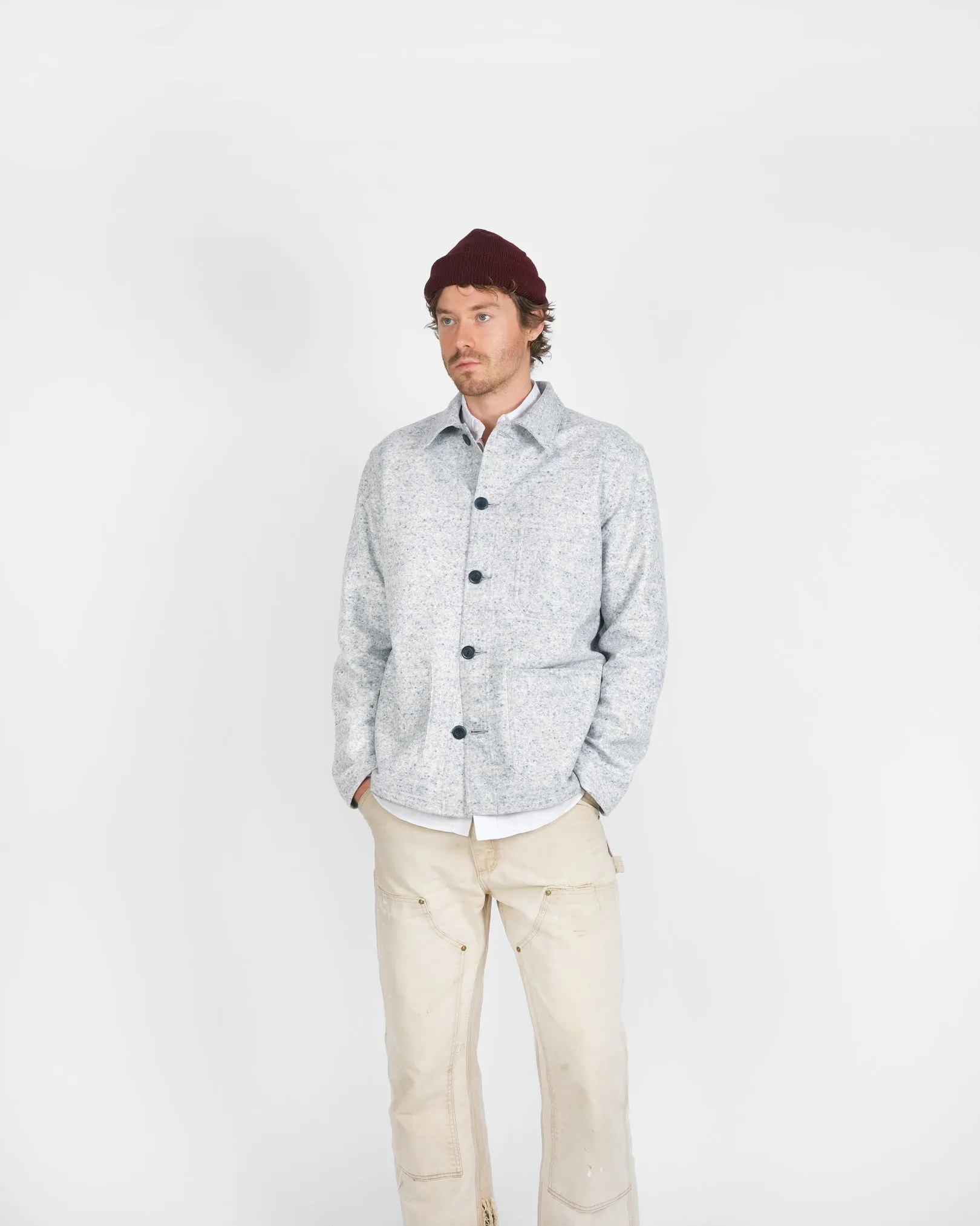 Woven Chore Coat - Natural & Navy Heather sold by Dehen 1920 product image thumbnail 4