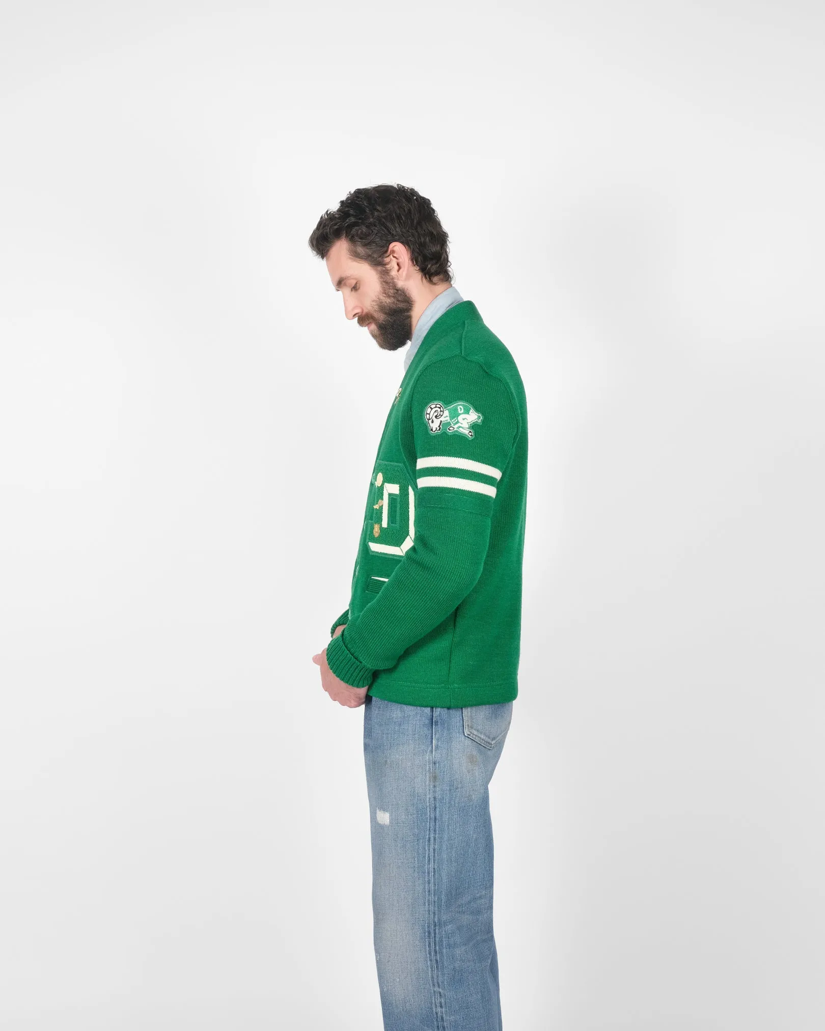 Varsity Cardigan - Kelly / Off White - Pre Order sold by Dehen 1920 product image thumbnail 5