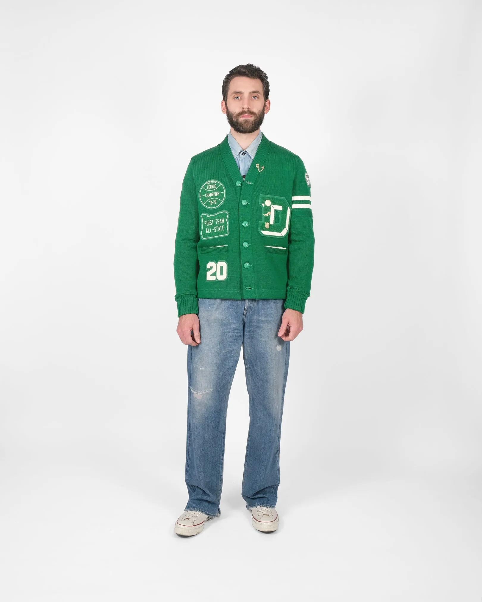 Varsity Cardigan - Kelly / Off White - Pre Order sold by Dehen 1920 product image thumbnail 2