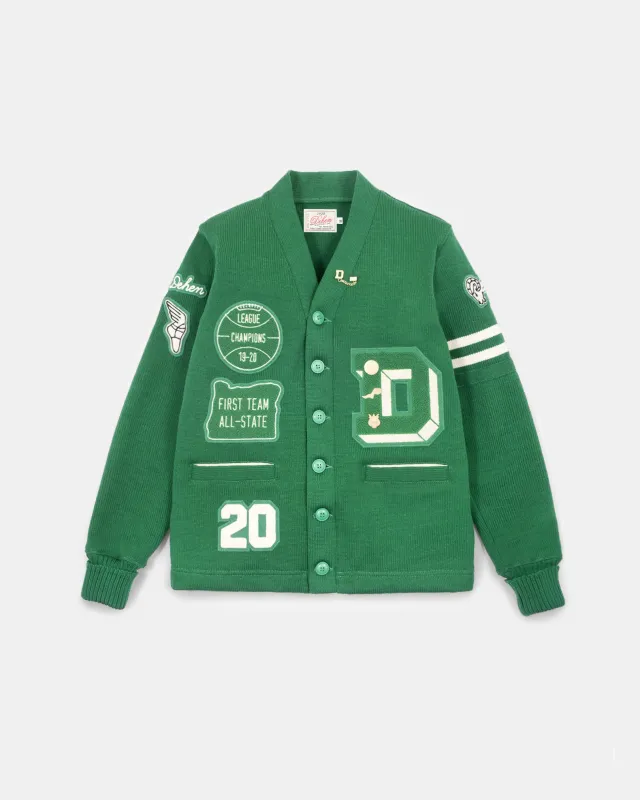 Varsity Cardigan - Kelly / Off White - Pre Order sold by Dehen 1920