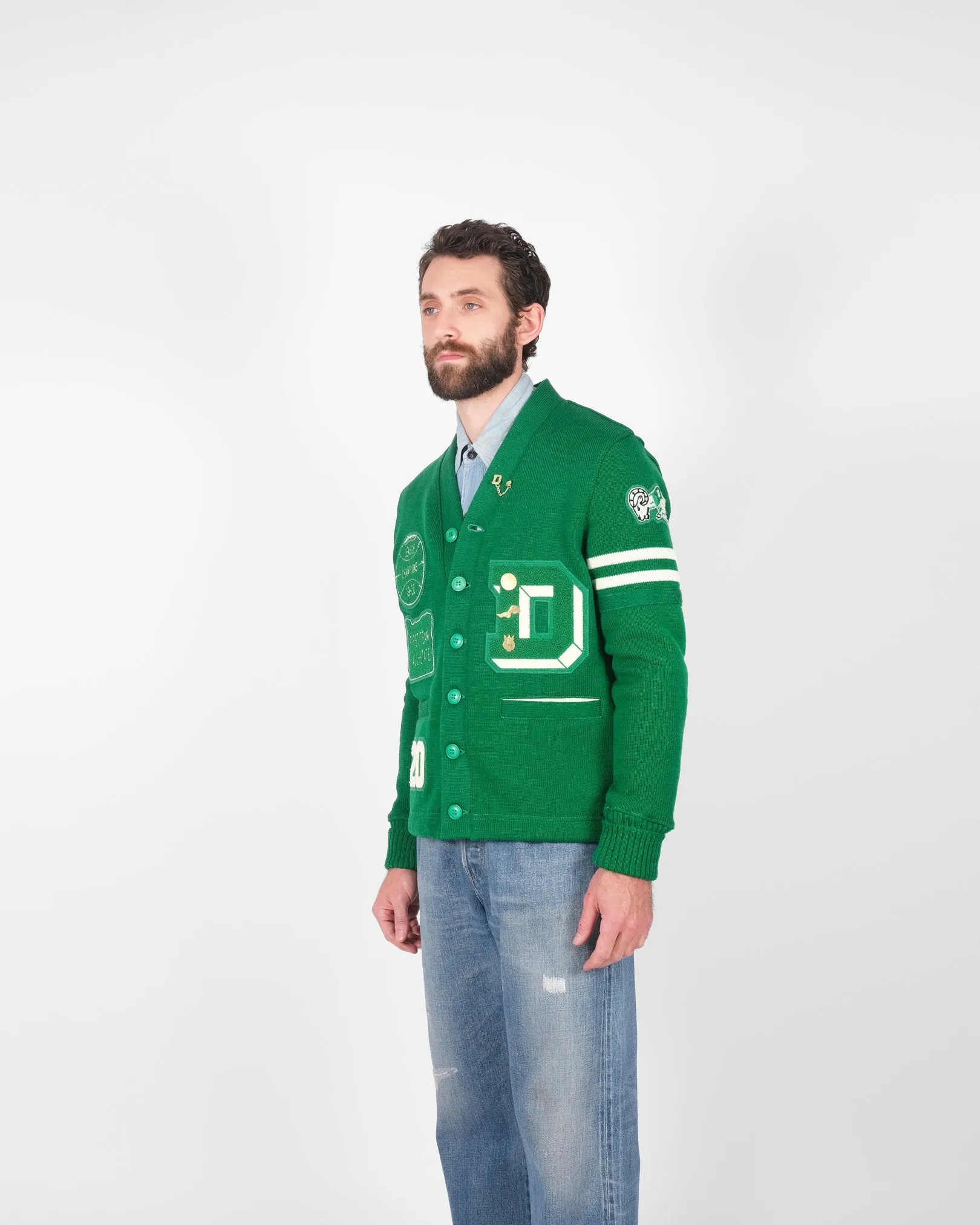 Varsity Cardigan - Kelly / Off White - Pre Order sold by Dehen 1920 product image thumbnail 4